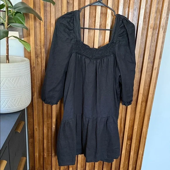 DISSH 100% Linen Smocked Square Neck Knee length Dress. Size 16 - Picture 2 of 10